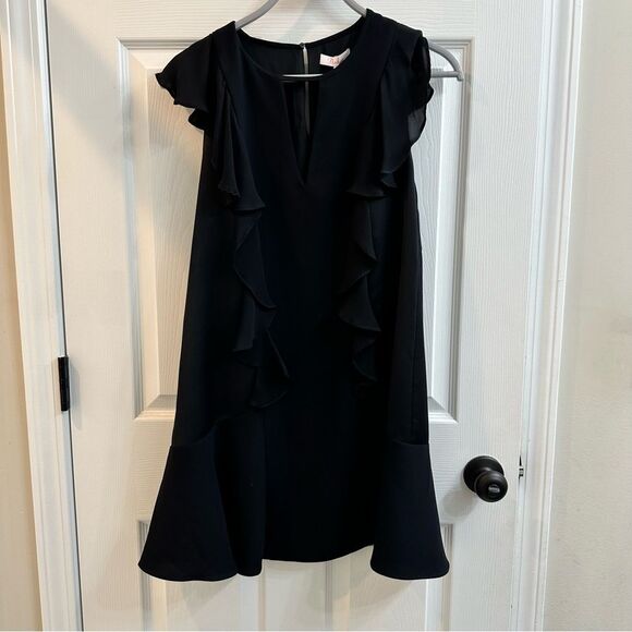 Parker Toni Dress - 100% Silk, Black, Ruffle Cocktail dress size Small NWT - Picture 2 of 13